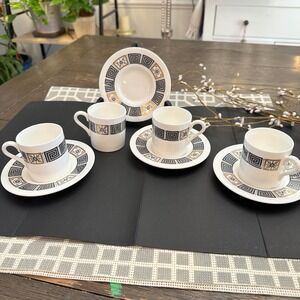 Wedgwood Asia Black Demitasse Cup and‎ Saucer Set Vintage 4 Pairs